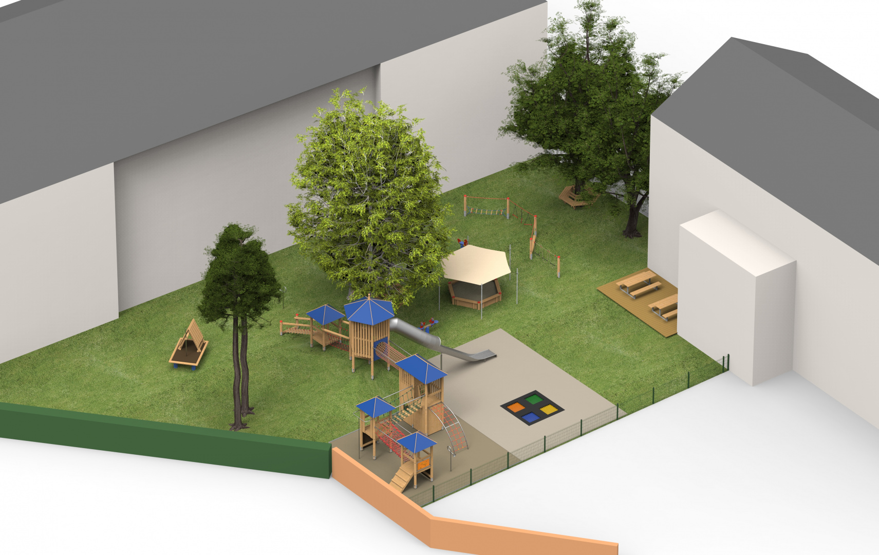 Vizualizace celého nového areálu hřiště za školou
